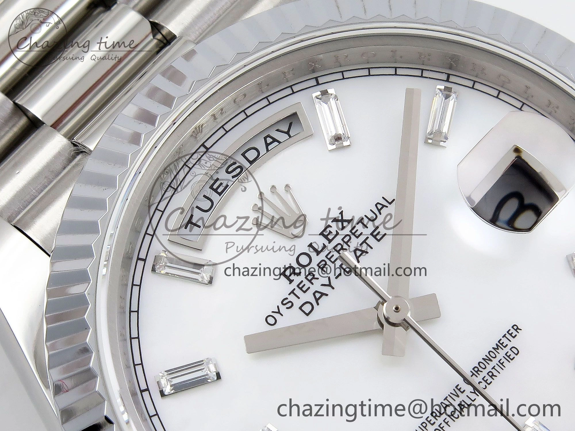 DayDate 40 SS JDF 904L Steel White MOP Crystal Dial on President Bracelet VR3255 V3 (Gain Weight)