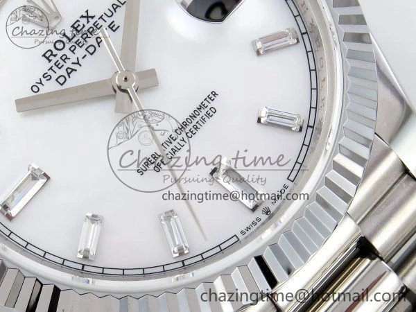 DayDate 40 SS JDF 904L Steel White MOP Crystal Dial on President Bracelet VR3255 V3 (Gain Weight)