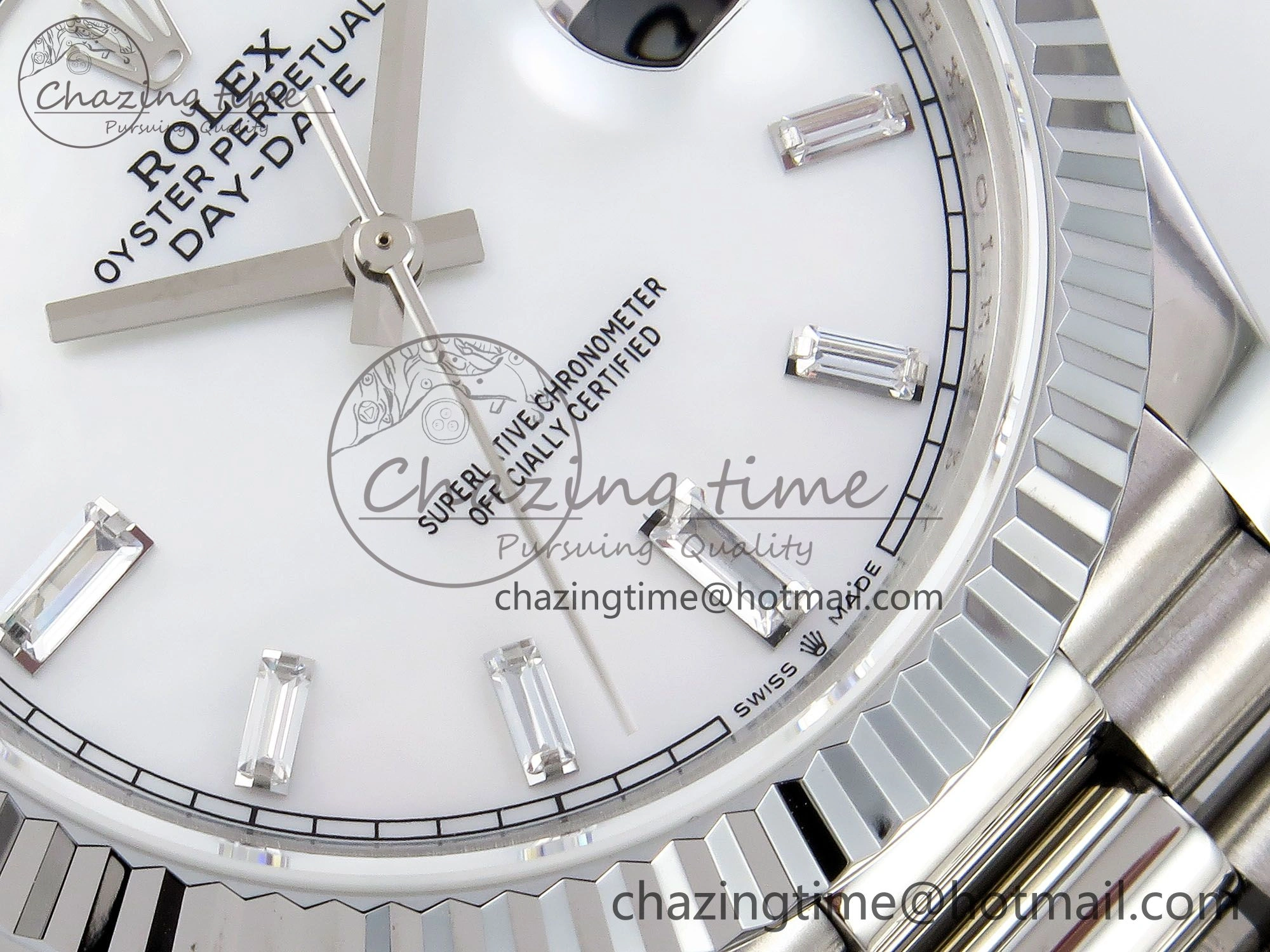 DayDate 40 SS JDF 904L Steel White MOP Crystal Dial on President Bracelet VR3255 V3 (Gain Weight)