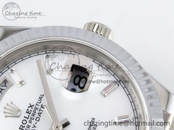 DayDate 40 SS JDF 904L Steel White MOP Crystal Dial on President Bracelet VR3255 V3 (Gain Weight)