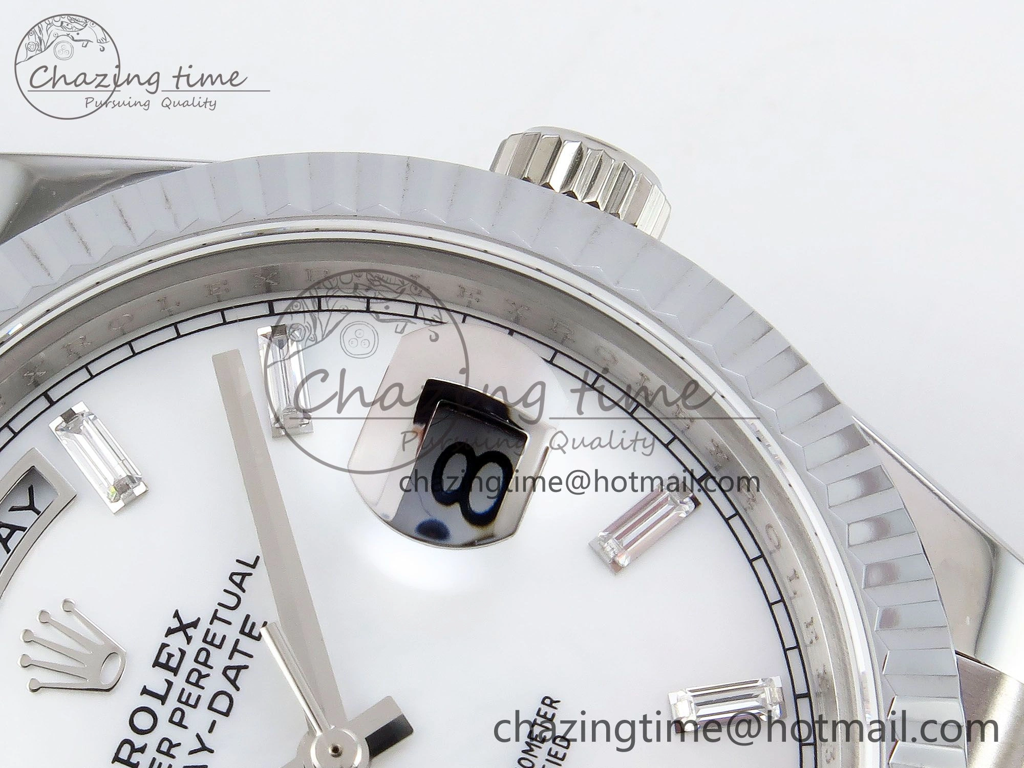 DayDate 40 SS JDF 904L Steel White MOP Crystal Dial on President Bracelet VR3255 V3 (Gain Weight)