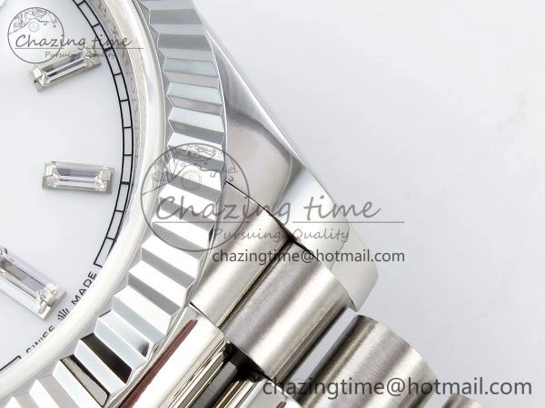 DayDate 40 SS JDF 904L Steel White MOP Crystal Dial on President Bracelet VR3255 V3 (Gain Weight)