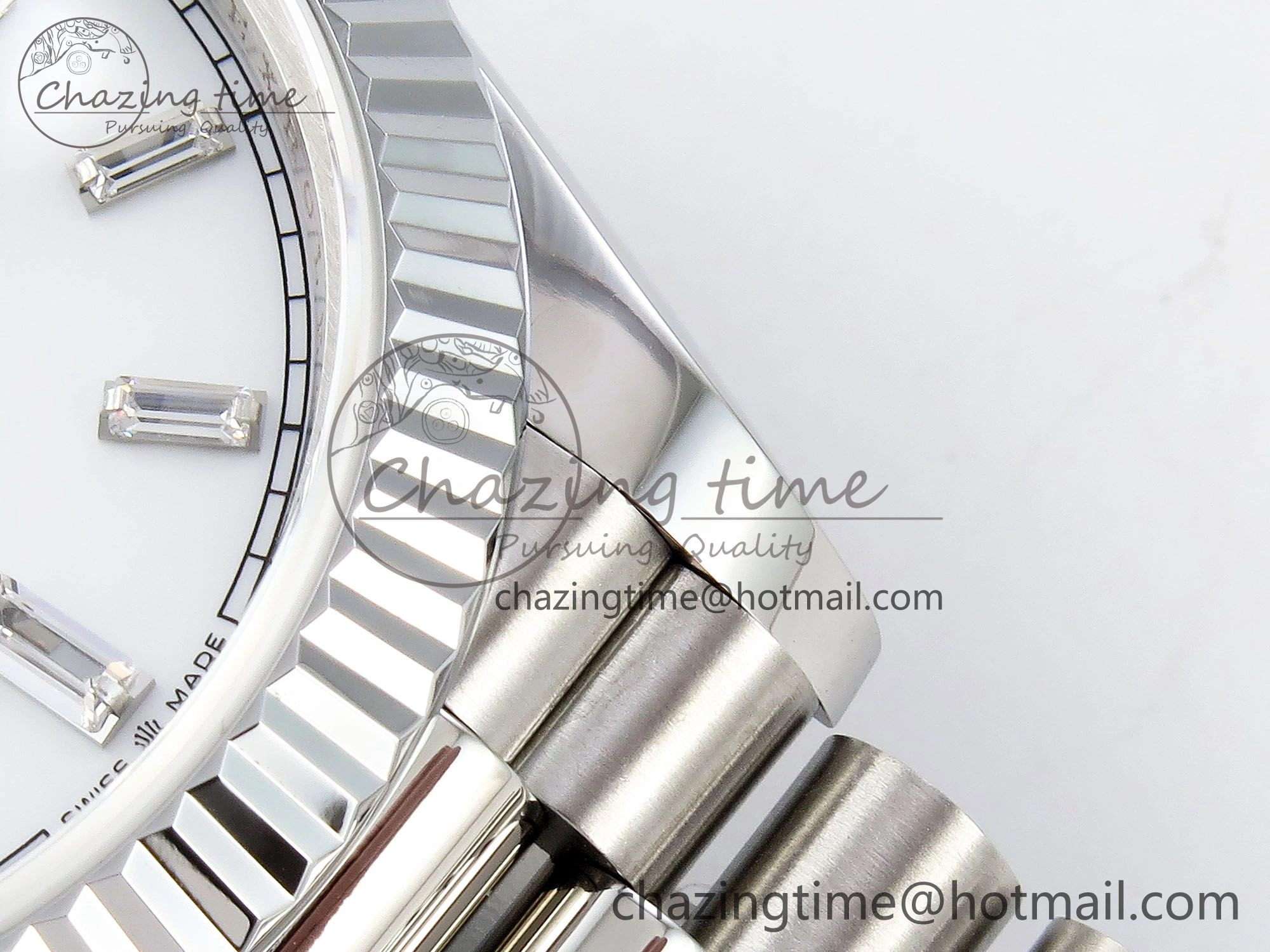 DayDate 40 SS JDF 904L Steel White MOP Crystal Dial on President Bracelet VR3255 V3 (Gain Weight)