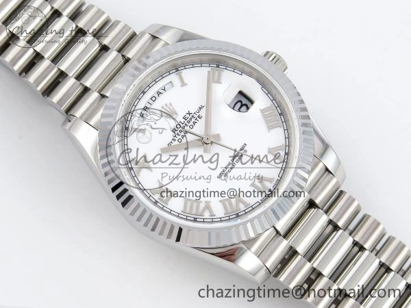 DayDate 40 SS JDF 904L Steel White Roman Dial on President Bracelet VR3255 V3 (Gain Weight)