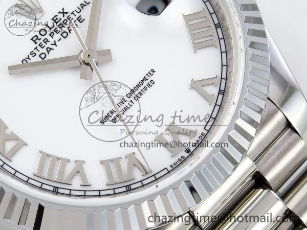 DayDate 40 SS JDF 904L Steel White Roman Dial on President Bracelet VR3255 V3 (Gain Weight)