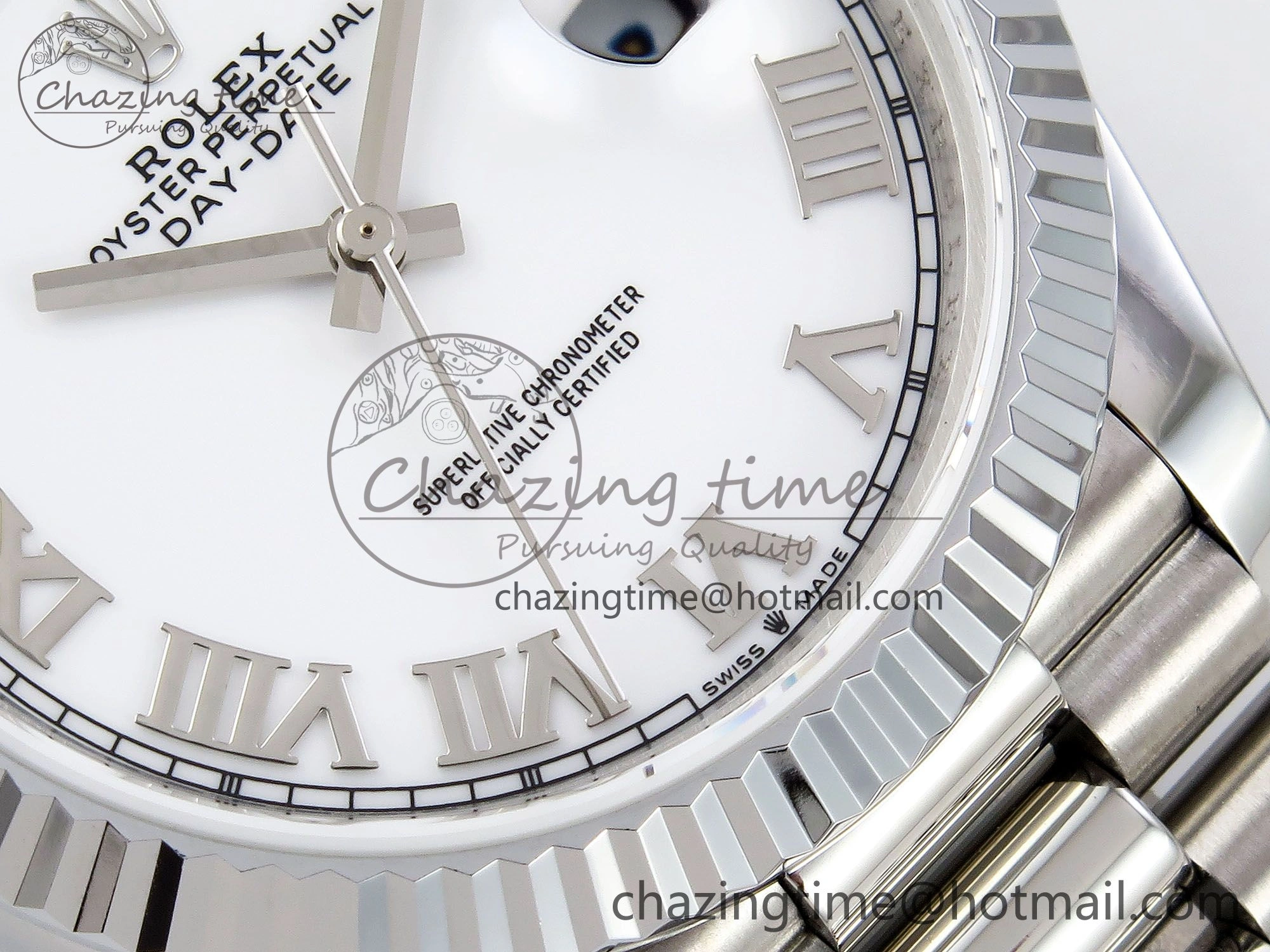 DayDate 40 SS JDF 904L Steel White Roman Dial on President Bracelet VR3255 V3 (Gain Weight)