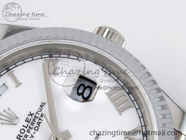 DayDate 40 SS JDF 904L Steel White Roman Dial on President Bracelet VR3255 V3 (Gain Weight)