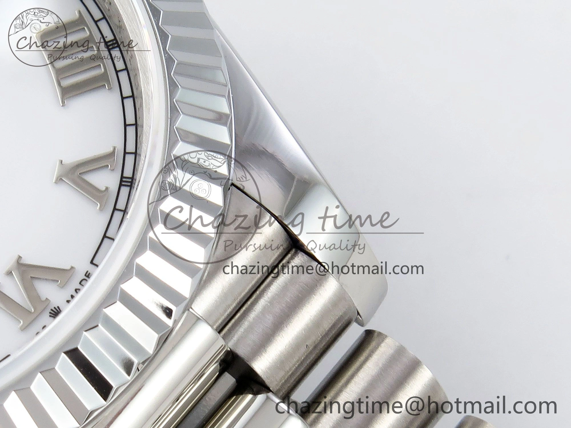 DayDate 40 SS JDF 904L Steel White Roman Dial on President Bracelet VR3255 V3 (Gain Weight)