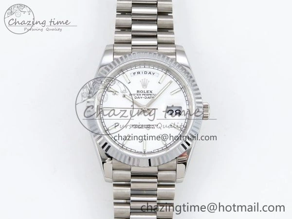 DayDate 40 SS JDF 904L Steel White Stick Dial on President Bracelet VR3255 V3 (Gain Weight)