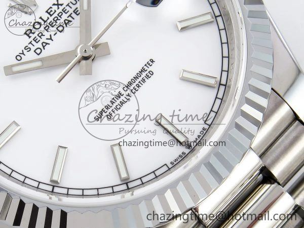 DayDate 40 SS JDF 904L Steel White Stick Dial on President Bracelet VR3255 V3 (Gain Weight)