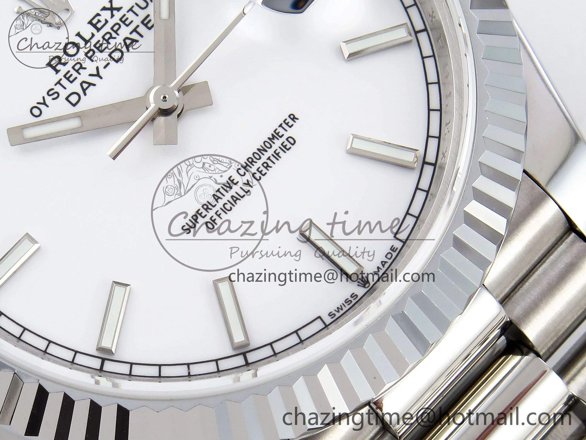 DayDate 40 SS JDF 904L Steel White Stick Dial on President Bracelet VR3255 V3 (Gain Weight)