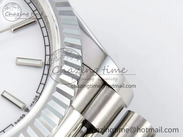 DayDate 40 SS JDF 904L Steel White Stick Dial on President Bracelet VR3255 V3 (Gain Weight)
