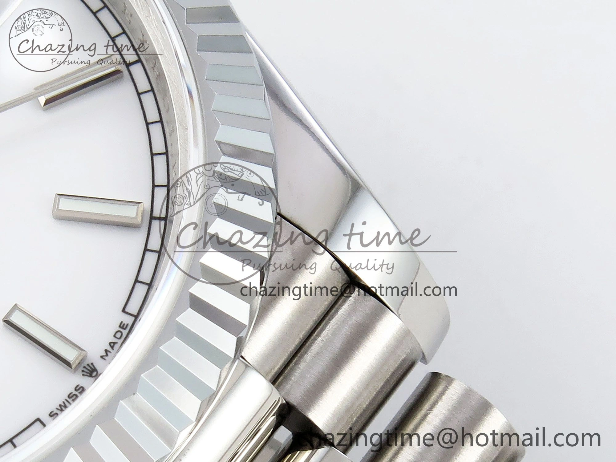 DayDate 40 SS JDF 904L Steel White Stick Dial on President Bracelet VR3255 V3 (Gain Weight)