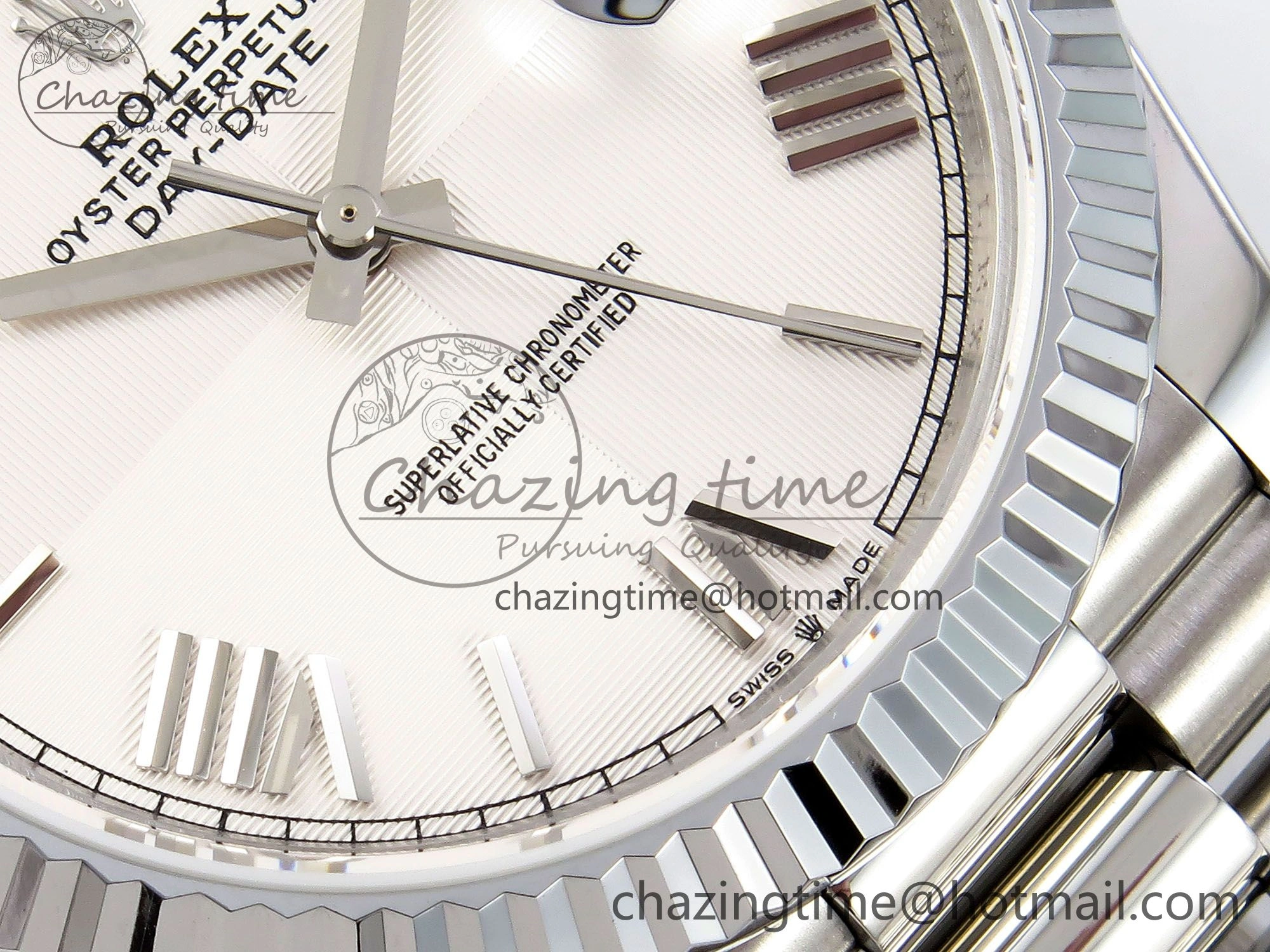DayDate 40 SS JDF 904L Steel White Textured Roman Dial on President Bracelet VR3255 V3 (Gain Weight)