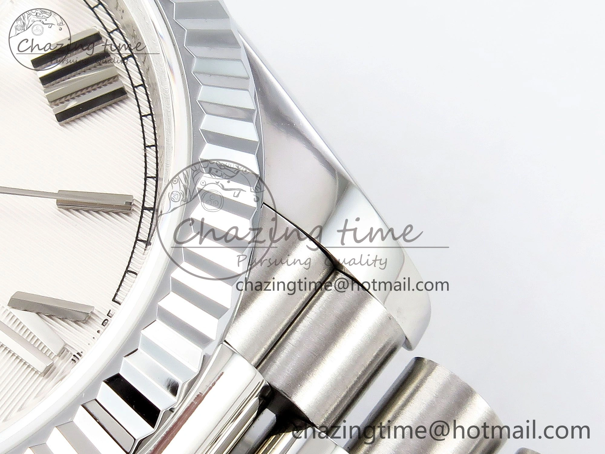DayDate 40 SS JDF 904L Steel White Textured Roman Dial on President Bracelet VR3255 V3 (Gain Weight)