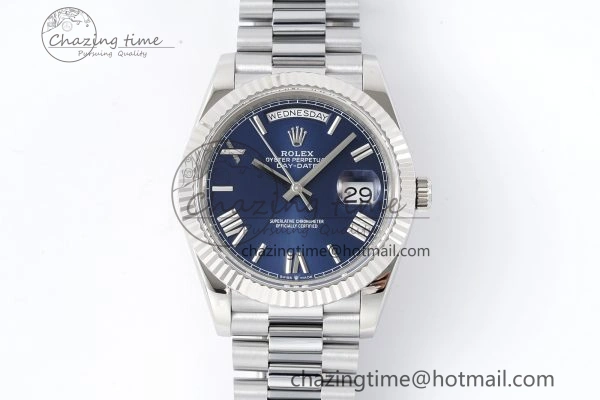 DayDate 40 SS JDF Gain Weight 904L Steel Blue Dial Roman Markers on President Bracelet A2836 V2