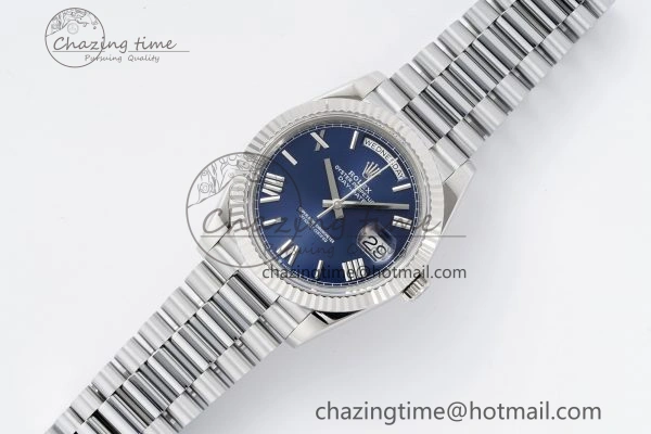 DayDate 40 SS JDF Gain Weight 904L Steel Blue Dial Roman Markers on President Bracelet A2836 V2