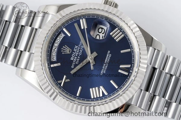 DayDate 40 SS JDF Gain Weight 904L Steel Blue Dial Roman Markers on President Bracelet A2836 V2