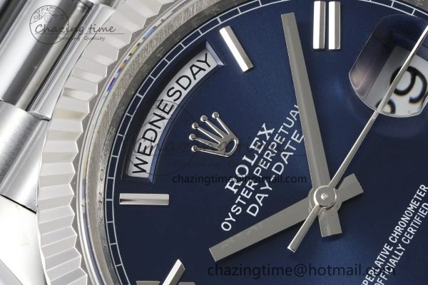 DayDate 40 SS JDF Gain Weight 904L Steel Blue Dial Roman Markers on President Bracelet A2836 V2