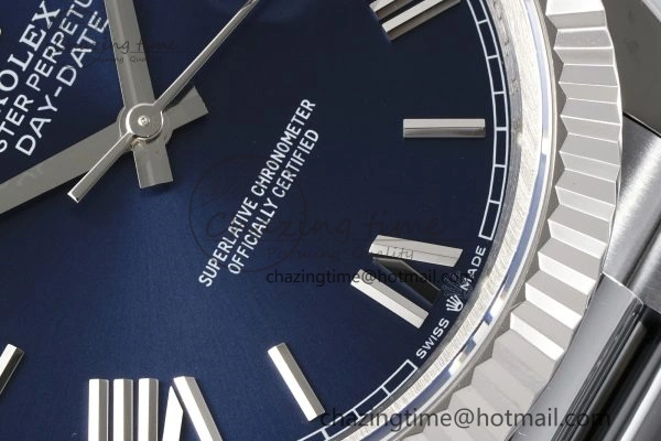 DayDate 40 SS JDF Gain Weight 904L Steel Blue Dial Roman Markers on President Bracelet A2836 V2