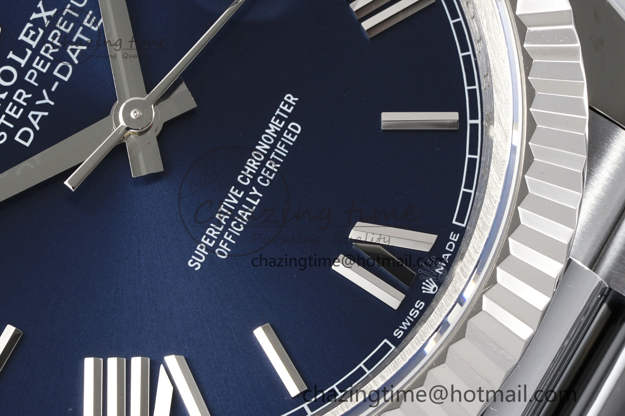 DayDate 40 SS JDF Gain Weight 904L Steel Blue Dial Roman Markers on President Bracelet A2836 V2