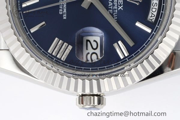 DayDate 40 SS JDF Gain Weight 904L Steel Blue Dial Roman Markers on President Bracelet A2836 V2