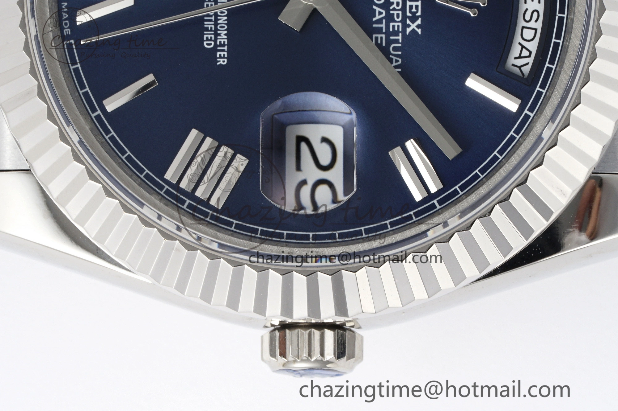DayDate 40 SS JDF Gain Weight 904L Steel Blue Dial Roman Markers on President Bracelet A2836 V2