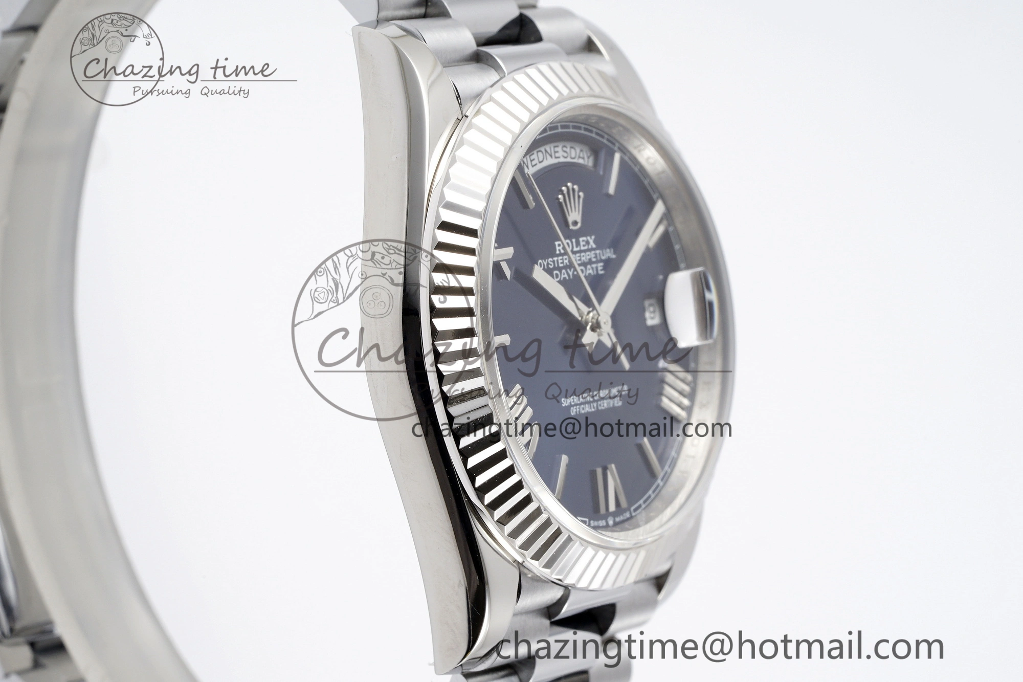 DayDate 40 SS JDF Gain Weight 904L Steel Blue Dial Roman Markers on President Bracelet A2836 V2