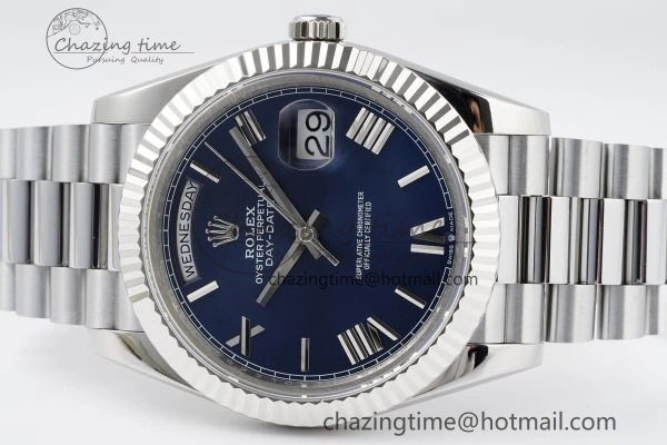 DayDate 40 SS JDF Gain Weight 904L Steel Blue Dial Roman Markers on President Bracelet A2836 V2