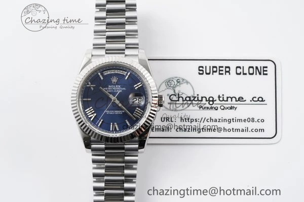 DayDate 40 SS JDF Gain Weight 904L Steel Blue Dial Roman Markers on President Bracelet A2836 V2