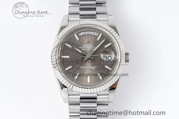DayDate 40 SS JDF Gain Weight 904L Steel Gray Dial Stick Markers on President Bracelet A2836 V2