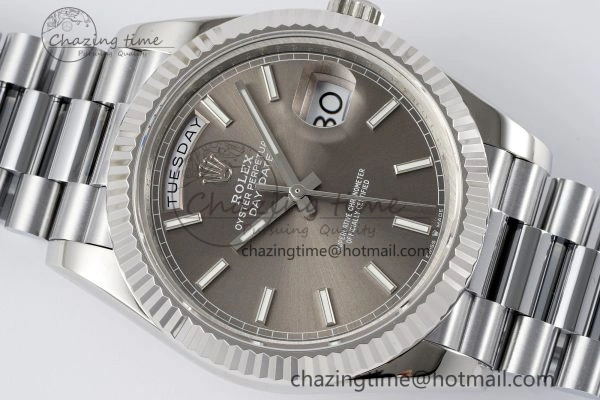DayDate 40 SS JDF Gain Weight 904L Steel Gray Dial Stick Markers on President Bracelet A2836 V2