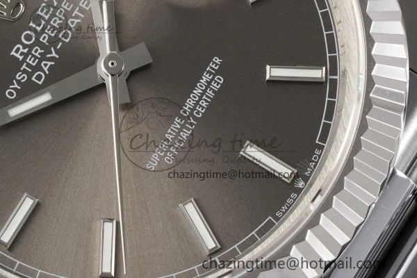 DayDate 40 SS JDF Gain Weight 904L Steel Gray Dial Stick Markers on President Bracelet A2836 V2