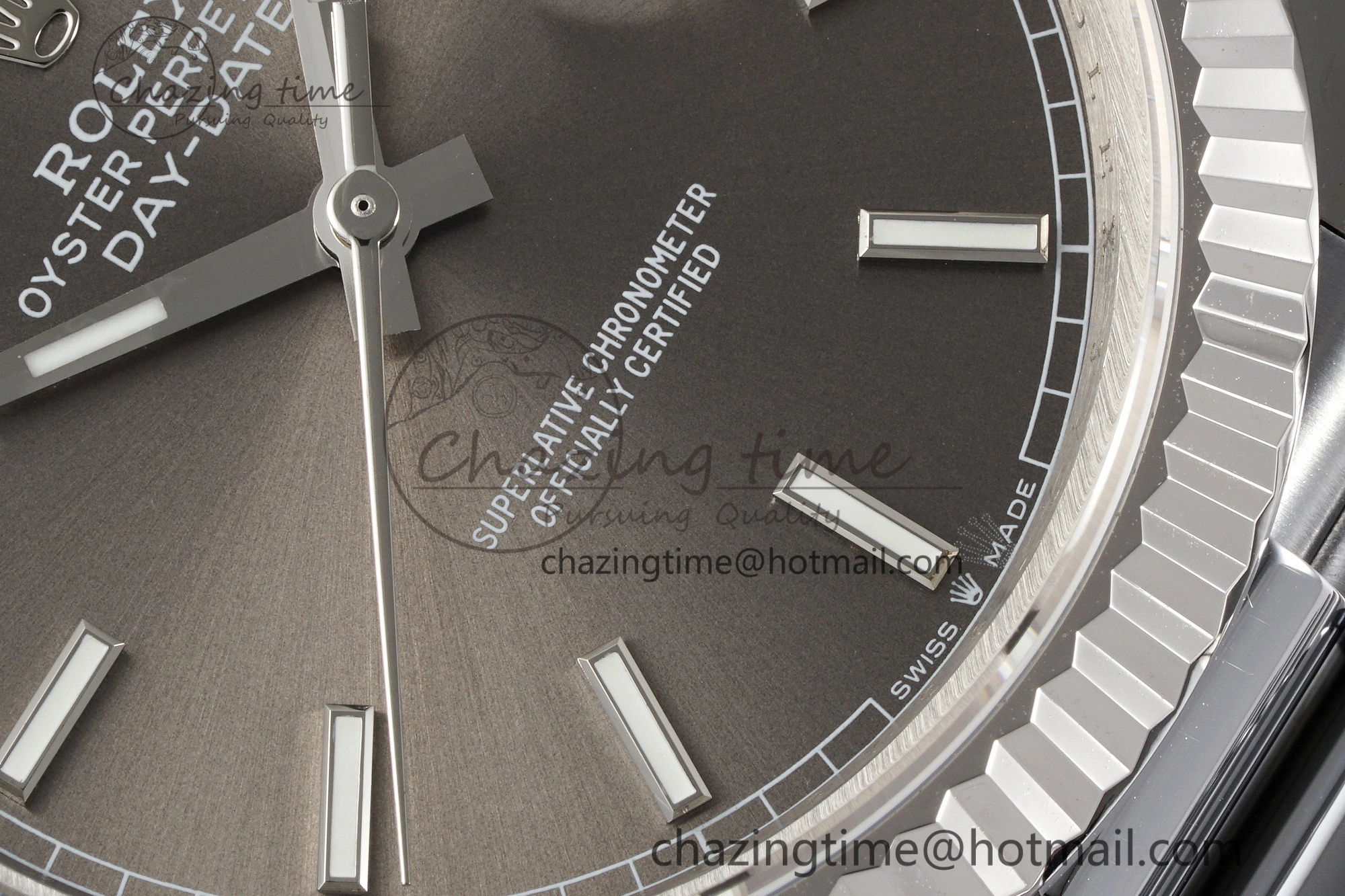 DayDate 40 SS JDF Gain Weight 904L Steel Gray Dial Stick Markers on President Bracelet A2836 V2