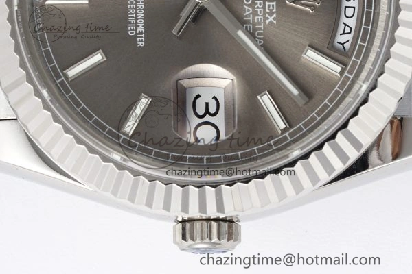 DayDate 40 SS JDF Gain Weight 904L Steel Gray Dial Stick Markers on President Bracelet A2836 V2