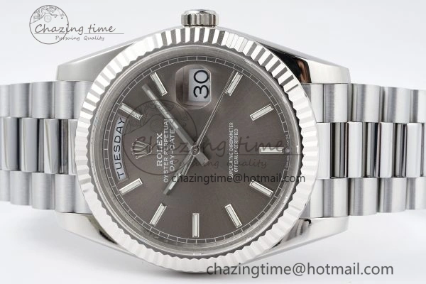 DayDate 40 SS JDF Gain Weight 904L Steel Gray Dial Stick Markers on President Bracelet A2836 V2