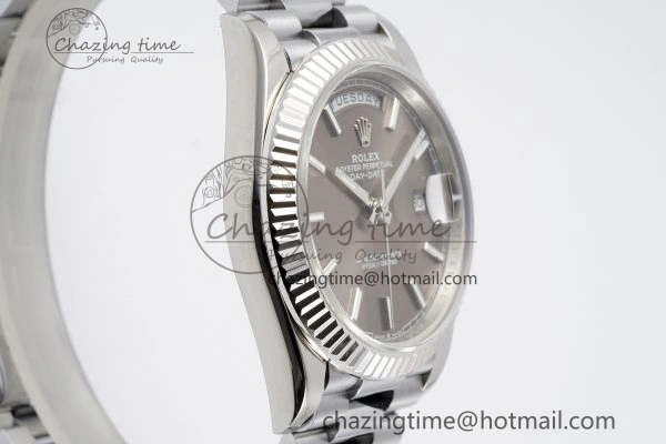 DayDate 40 SS JDF Gain Weight 904L Steel Gray Dial Stick Markers on President Bracelet A2836 V2