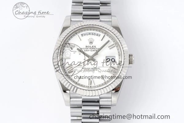 DayDate 40 SS JDF Gain Weight 904L Steel White Dial Roman Markers on President Bracelet A2836 V2