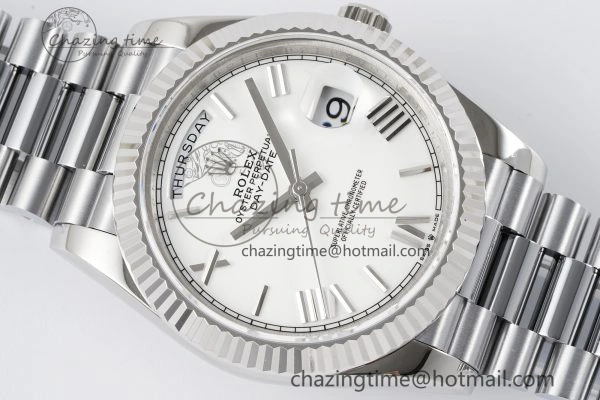DayDate 40 SS JDF Gain Weight 904L Steel White Dial Roman Markers on President Bracelet A2836 V2