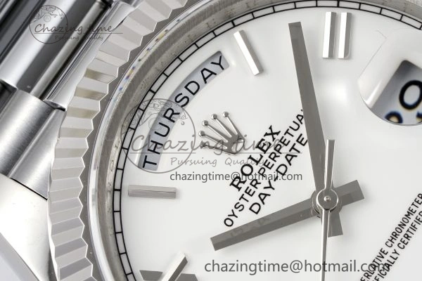 DayDate 40 SS JDF Gain Weight 904L Steel White Dial Roman Markers on President Bracelet A2836 V2
