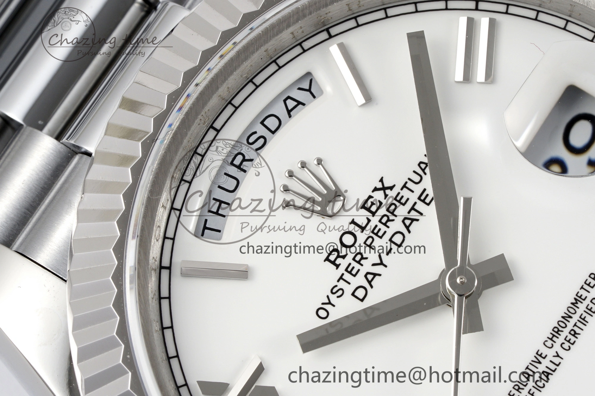 DayDate 40 SS JDF Gain Weight 904L Steel White Dial Roman Markers on President Bracelet A2836 V2