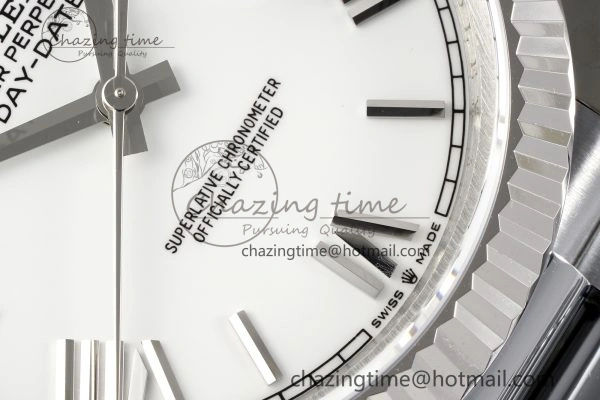 DayDate 40 SS JDF Gain Weight 904L Steel White Dial Roman Markers on President Bracelet A2836 V2