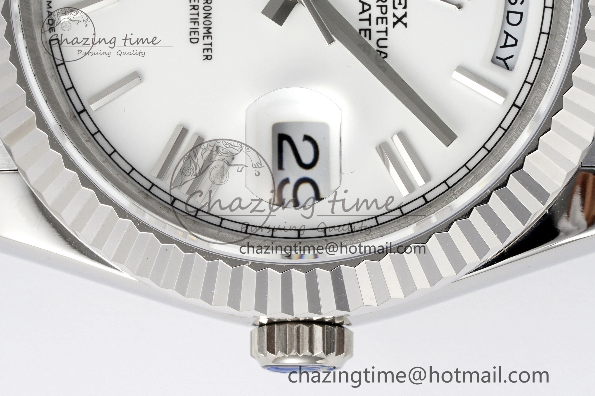 DayDate 40 SS JDF Gain Weight 904L Steel White Dial Roman Markers on President Bracelet A2836 V2