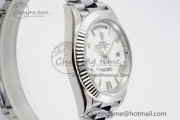 DayDate 40 SS JDF Gain Weight 904L Steel White Dial Roman Markers on President Bracelet A2836 V2
