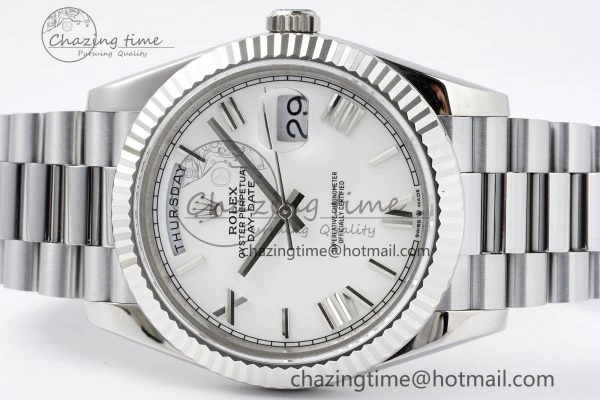 DayDate 40 SS JDF Gain Weight 904L Steel White Dial Roman Markers on President Bracelet A2836 V2