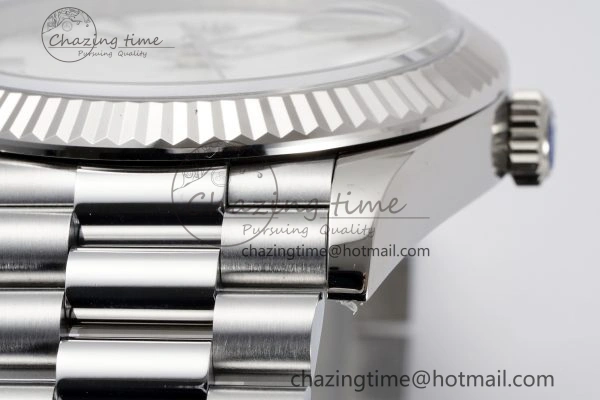 DayDate 40 SS JDF Gain Weight 904L Steel White Dial Roman Markers on President Bracelet A2836 V2