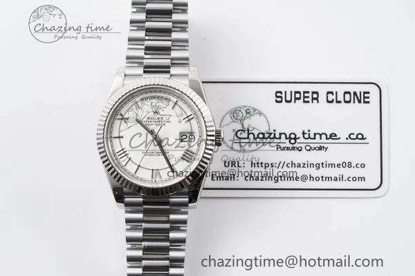 DayDate 40 SS JDF Gain Weight 904L Steel White Dial Roman Markers on President Bracelet A2836 V2