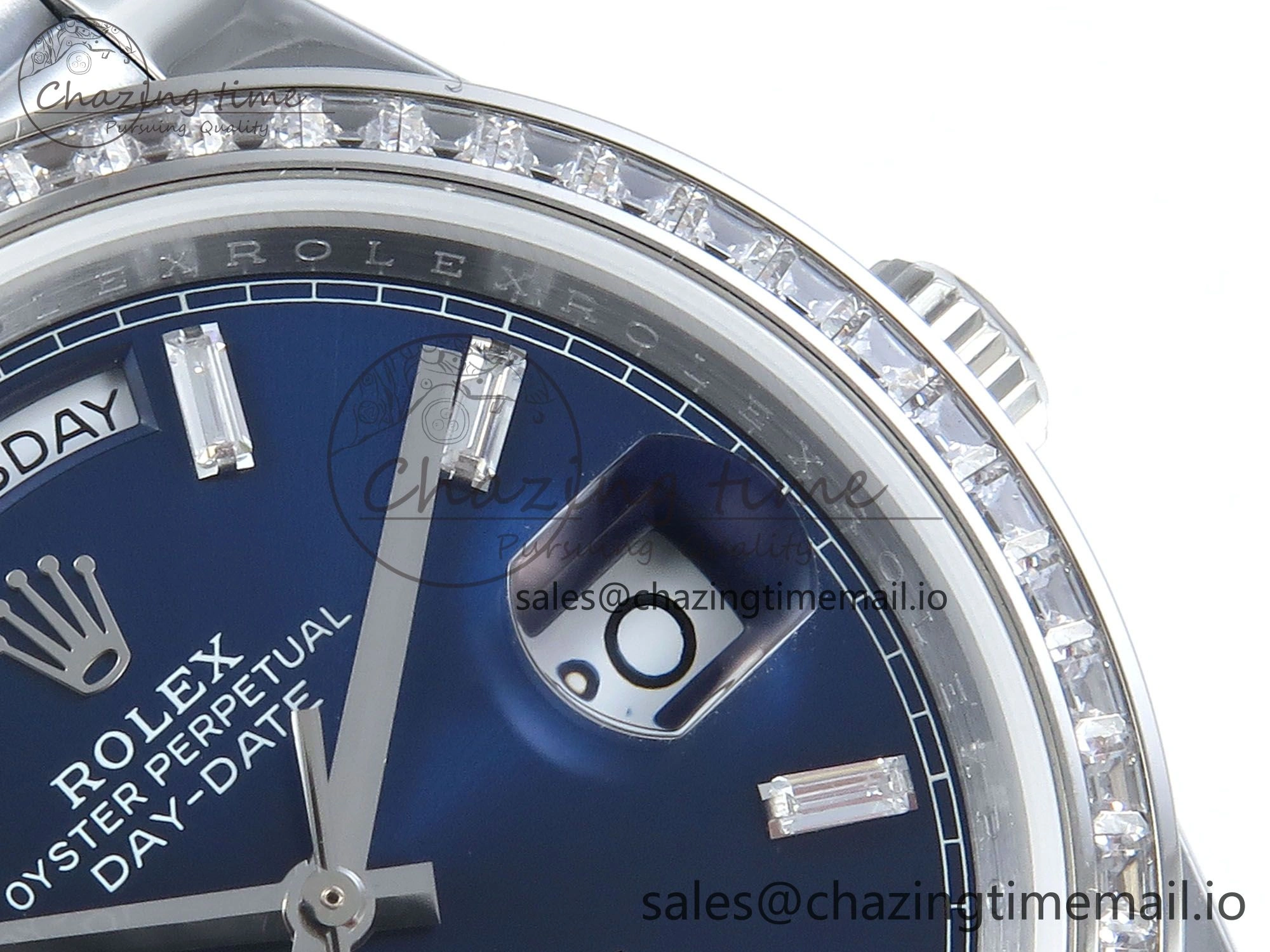 DayDate 40 SS QF 1:1 Best Edition Blue Crystal Dial Diamonds Bezel on President Bracelet A2836 V5 (Gain Weight)