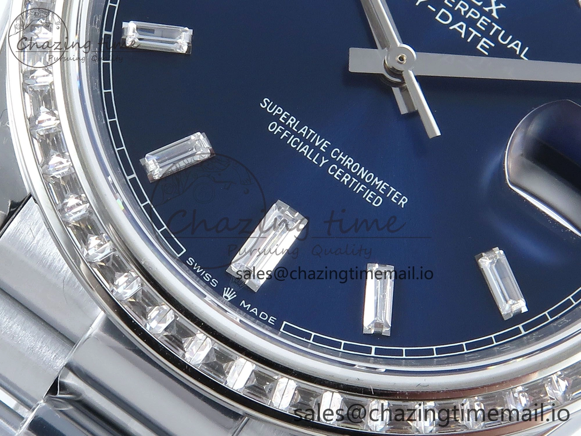DayDate 40 SS QF 1:1 Best Edition Blue Crystal Dial Diamonds Bezel on President Bracelet A2836 V5 (Gain Weight)