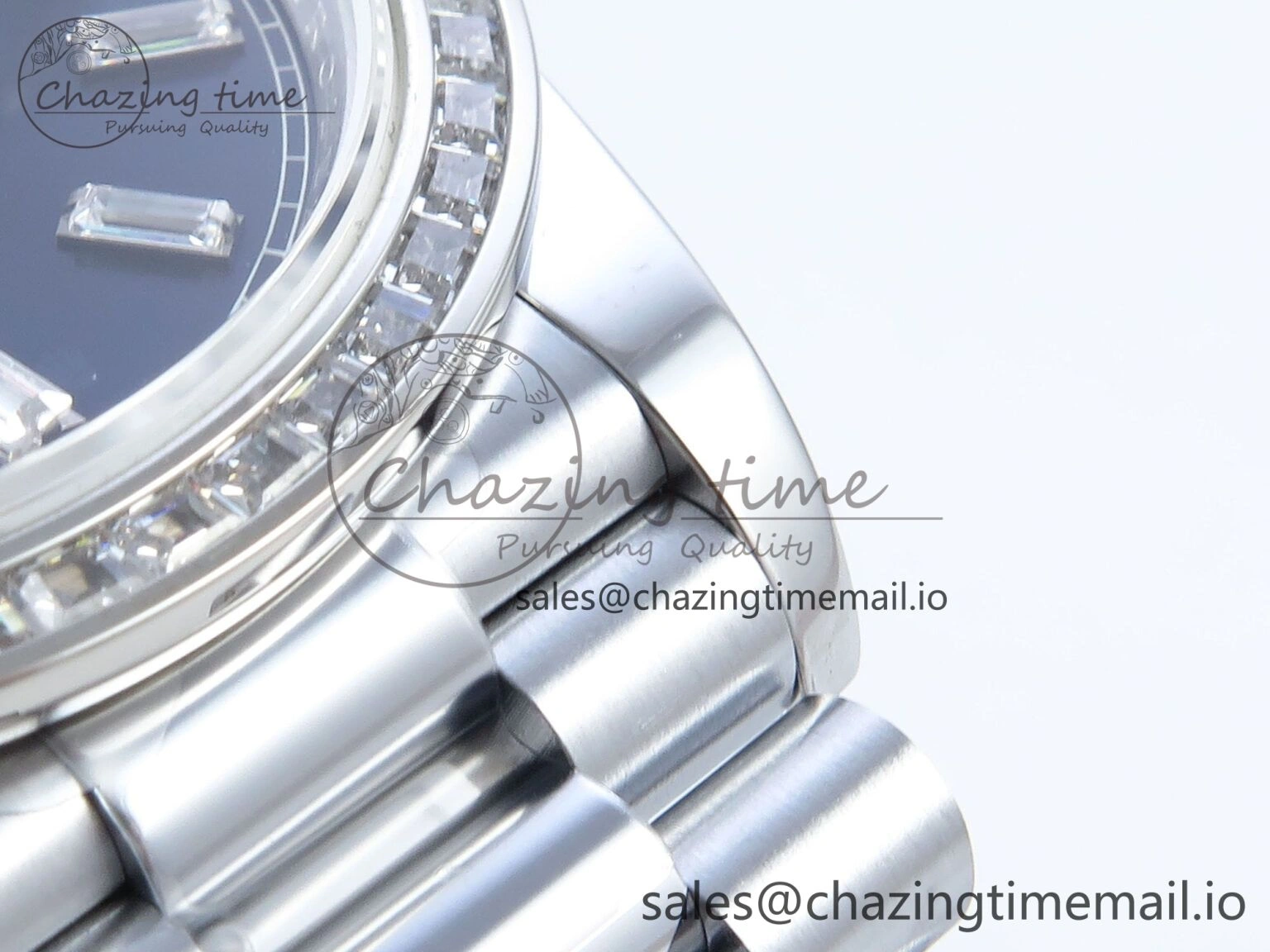 DayDate 40 SS QF 1:1 Best Edition Blue Crystal Dial Diamonds Bezel on President Bracelet A2836 V5 (Gain Weight)